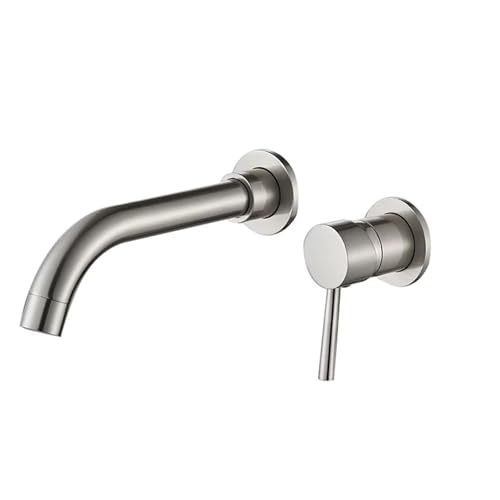 Waschtischarmaturen Wandmontage Messing Waschbecken Mischbatterie Chrom Wasserhahn Doppelgriff Schwarz Badarmaturen fürs Badezimmer(Brushed Nickel 210) von MOHUIED
