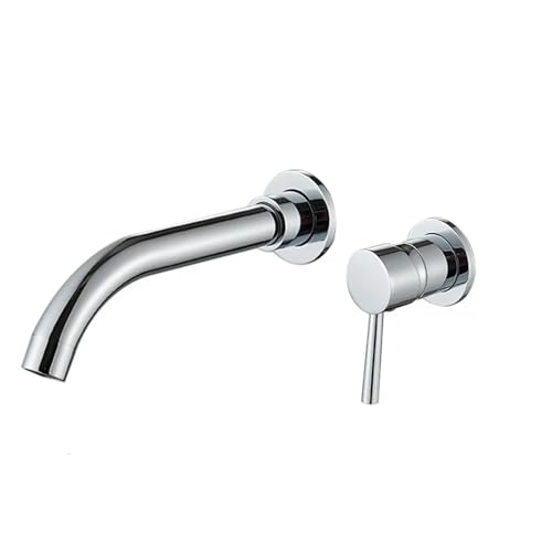 Waschtischarmaturen Wandmontage Messing Waschbecken Mischbatterie Chrom Wasserhahn Doppelgriff Schwarz Badarmaturen fürs Badezimmer(Chrome 210) von MOHUIED