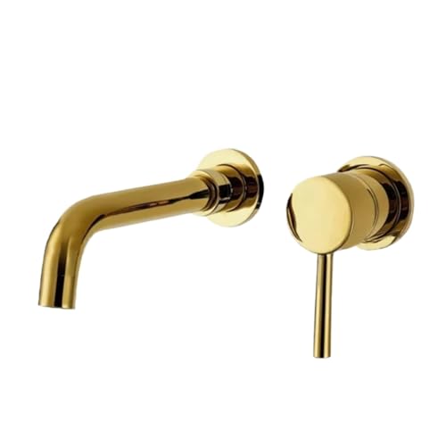 Waschtischarmaturen Wandmontage Messing Waschbecken Mischbatterie Chrom Wasserhahn Doppelgriff Schwarz Badarmaturen fürs Badezimmer(Golden 210) von MOHUIED
