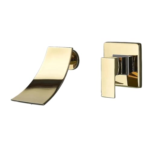 Wasserfall-Badezimmerarmatur, verdeckte Wandmontage, Waschbeckenmischbatterie, Einhebel-Waschbeckenarmaturen, Gold/Schwarz fürs Badezimmer(Color1) von MOHUIED
