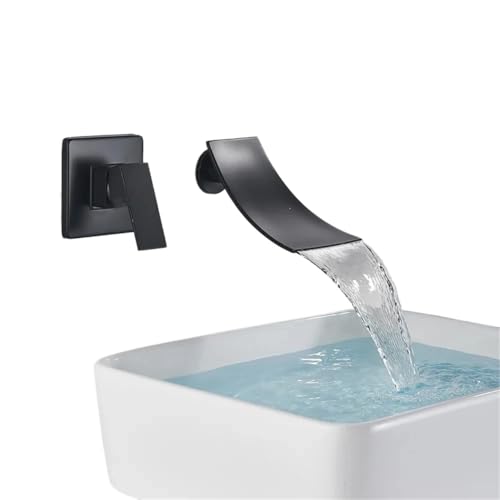 Wasserfall-Badezimmerarmatur, verdeckte Wandmontage, Waschbeckenmischbatterie, Einhebel-Waschbeckenarmaturen, Gold/Schwarz fürs Badezimmer(Color2) von MOHUIED