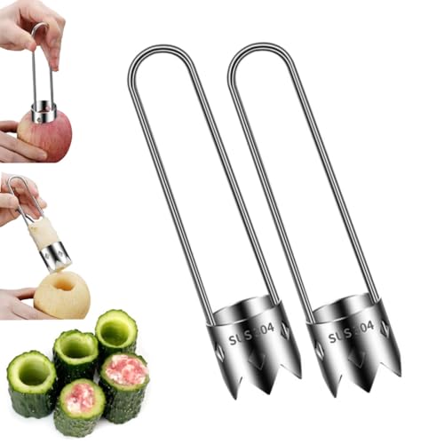 MOHXFE Obst- und Gemüsekernentferner, Edelstahl-Fruchtkernentferner, multifunktionaler Obst- und Gemüsekernentferner, leicht zu reinigendes Werkzeug, Küchenutensilien, Gemüse-Kernabzieher (2 Stück) von MOHXFE