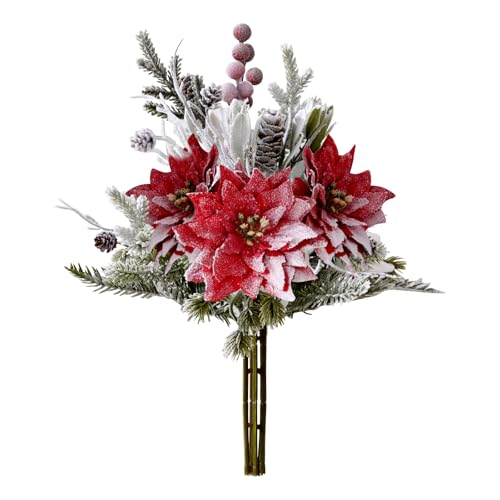MOIAVAN Künstlicher Weihnachtsstrauß, 30,5 cm, rot, mattiert, Weihnachtssterne für Zuhause, Büro, Tischplatte, Innenbereich, Winterferien, Weihnachtsdekorationen von MOIAVAN