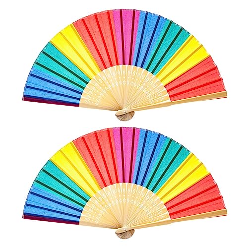 MOIDHSAG 2 Stück Regenbogen-Faltfächer Chinesischer Hand-Tanzfächer für Erwachsene Kinder Tanzbedarf Hochzeit Party Dekorationen von MOIDHSAG