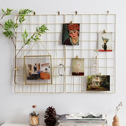 MOIUCUN Wandgitter, Fotowand Dekoration, Schreibtisch Deko,Memotafeln für Küche, Wohnzimmer, Schlafzimmer,Größe 44 cm x 30 cm, 2er Set (Gold) von MOIUCUN