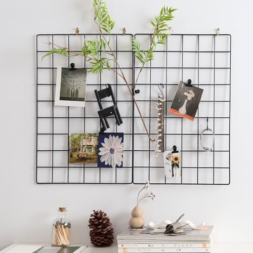 MOIUCUN Wandgitter, Fotowand Dekoration, Schreibtisch Deko,Memotafeln für Küche, Wohnzimmer, Schlafzimmer,Größe 44 cm x 30 cm, 2er Set (Schwarz) von MOIUCUN