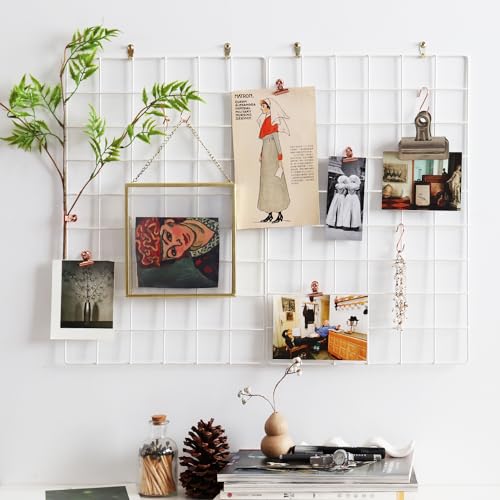 MOIUCUN Wandgitter, Fotowand Dekoration, Schreibtisch Deko,Memotafeln für Küche, Wohnzimmer, Schlafzimmer,Größe 44 cm x 30 cm, 2er Set (Weiß) von MOIUCUN