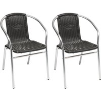 2 Stück Bistro Stapelstuhl Aluminium / Rattan schwarz-D537481-2 von MOJAWO