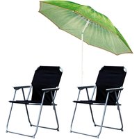 2x Campingstuhl schwarz + Sonnenschirm Ø180cm Kiwi-2xMPO2600S+MMC2059-Kiwi von MOJAWO