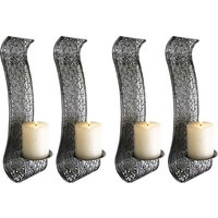 4'er Set Wandkerzenhalter für Stumpenkerzen Silber-M301872-2/MWK1005-2 von MOJAWO