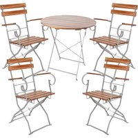 5-tlg Biergarten Set klappbar Ø80cm + 2 Stk Klappstuhl mit Armlehne-MBG1007+4xMBG1001 von MOJAWO