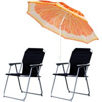 Mojawo - 2x Campingstuhl schwarz + Sonnenschirm Ø180cm Orange-2xMPO2600S+MMC2059-Orange von MOJAWO