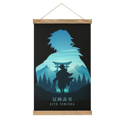 Giyu Tomioka Manga Anime Scroll Poster Stoff Bild Kunst Holz DIY Rahmen Hängende Druck Aufhänger Für Raumdekor Öl Leinwand Kit Geschenk von MOJDI