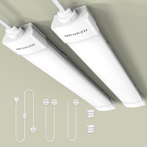 MOJIAZH-2er Pack Feuchtraumleuchte LED 43cm，16W Feuchtraumlampe mit Stecker，5000K 1800LM Werkstattlampe，IP65 Wasserfest Wannenleuchte，Wasserdicht Kellerleuchte für Büros Keller Garage Werkstätten von MOJIAZH