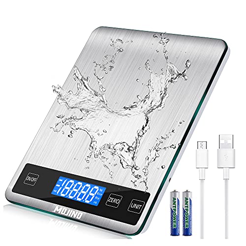 MOJINO Küchenwaage Digitalem, 15kg / 33lb Digitalwaage, 5 Einheiten, g/kg/oz/ml Genauigkeit, Haushaltswaage zum Backen Kaffee mit Hintergrundbeleuchtung LCD Display von MOJINO