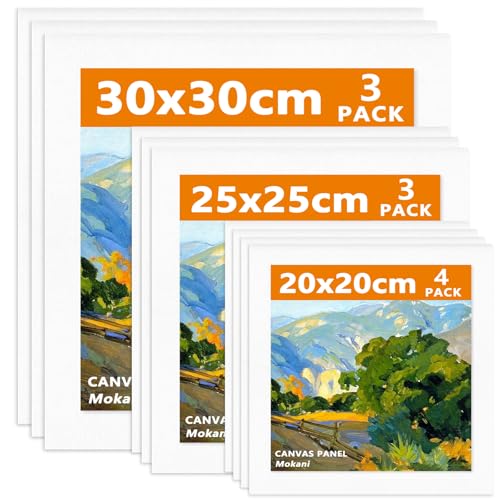 Mokani Leinwand zum Bemalen Set (10er Pack) - (20x20, 25x 25, 30x30 cm), Multi-Größen leinwände, Vorgespannte Weiße Künstler Canvas Panel Leinwände - 3mm starkem Malkarton -Geeignet für Acryl und Öl M von MOKANI