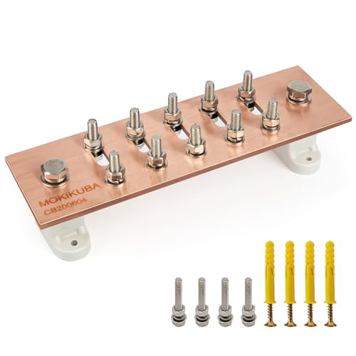 Pure Copper Ground Bar Kit- Adjustable Wall Mounted Copper Bus Bar with UL Material BusBar Insulator T Posts (Smart Copper Bar 1/4") von MOKIKUBA