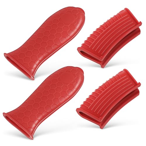 MOKKHNB 1 Satz Topfgriffhüllen Set Hitzebeständige Rutschfeste Halter für Gusseisen Pfannen Flexibles Design für Optimalen Finger und Hitzeschutz Teiliges Set Rot Griffhüllen Topfgreifer von MOKKHNB