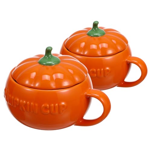 MOKKHNB 2 Stück Halloween Kürbisform Keramiktassen mit Deckel Orange Frühstücksbecher für Getränke und Snacks für Halloween Partys und Erntedankfest MOKKHNB 2 Stück Halloween Kürbisform Keramiktassen mit Deckel Orange Frühstücksbecher für Getränke und Snacks für Halloween Partys und Erntedankfest von MOKKHNB