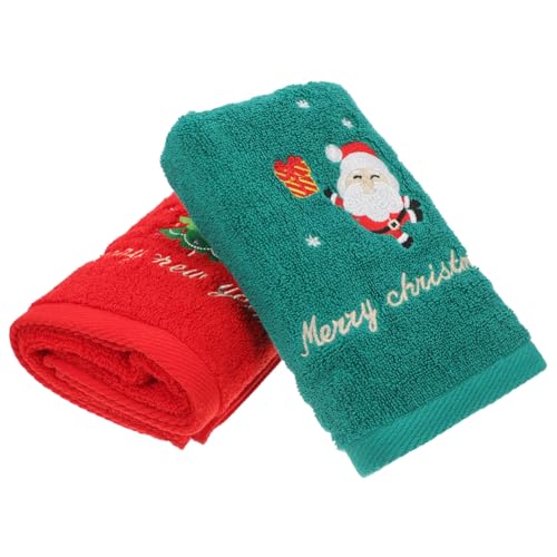 MOKKHNB 2 Stück Weihnachts Handtücher aus Baumwolle Saugfähig Dekorative Handtücher für Badezimmer und Küche als für Feiertage Rot und Grün Eleganter Geschenkbox von MOKKHNB