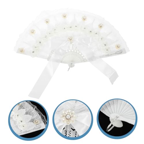 MOKKHNB Handventilator Vintage Spitze mit Blumenverzierung Faltbarer Braut Fächer für Hochzeit Tanz Requisiten Eleganter Dekorations-fächer mit Quasten Handgefertigt für Unvergessliche von MOKKHNB