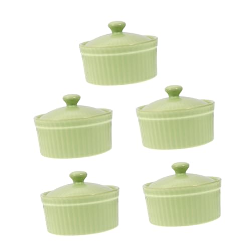 MOKKHNB Keramik Dessertschale mit Deckel Teilig Ofenfeste Förmchen für Pudding und Auflauf Rundes Design Spülmaschinenfest Leicht und Robust Grün Vielseitig für Backen und Servieren von MOKKHNB