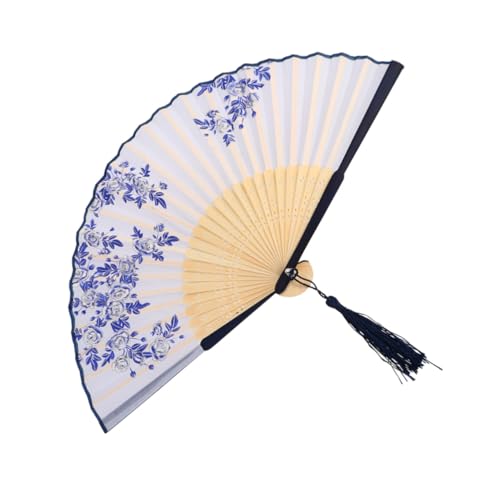 MOKKHNB Tanzfan im chinesischen Stil Frauen Geburtstag Faltlüfter tragbare Ventilatoren Handheld-Fächerfalten Schmuckfächer kleines Faltbarer Lüfter Ornament-Fan Blau von MOKKHNB