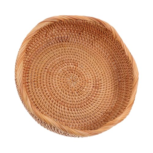 MOKKHNB Wicker Fruit And Bread Serving Basket Handgefertigter Rattan Aufbewahrungskorb für Küche Rund Höhe Vielseitig Einsetzbar für Obst Snacks und von MOKKHNB