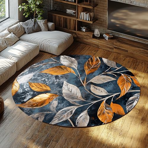Abstrakte Blätter Rund Abwaschbarer Teppich Rutschfester Vintage Eingangsbereich Überwurf Flachfloriger runder Teppich für Wohnzimmer Foyer Home Office Dekor 244cm（Runden） von MOKOSAISE