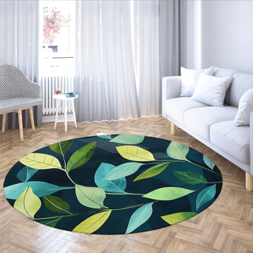 Botanische Blätter weicher runder Teppich buntes Muster waschbarer Kreisteppich für Kinderzimmer Wohnzimmer Home Office Flur Dekor 61cm（Runden） von MOKOSAISE