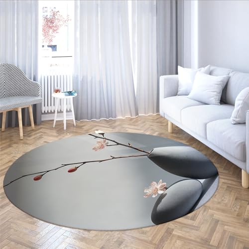 Eleganter Orchidee runder Teppich rosa Blumen waschbarer großer weicher Kreisteppich für Wohnzimmer Schlafzimmer Bauernhaus Home Office Dekor 244cm（Runden） von MOKOSAISE