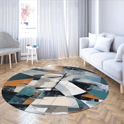 Geometrische Farbblöcke Runder Teppich Abstrakter weicher Rutschfester runder Teppich für Wohnzimmer Foyer Küche Home Office Arbeitszimmer Dekor 61cm（Runden） von MOKOSAISE