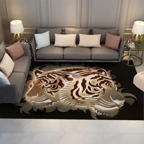 MOKOSAISE 3D Scherenschnitte Stil Teppich für Wohnzimmer Schlafzimmer Küche Dekor Zwei Tiger rutschfest Niedriger Flor Esszimmer Dünner Teppich Waschbar 180x300cm von MOKOSAISE