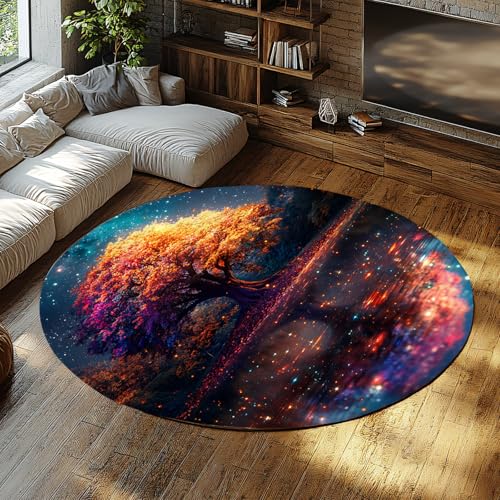 MOKOSAISE Ästhetische sternenklare Nachtlandschaft Kreis Bereich Teppiche verträumter und geheimnisvoller Baum des Lebens runder Teppich für Wohnen Büro Essen Kaffee Dekor 61cm(runden) von MOKOSAISE