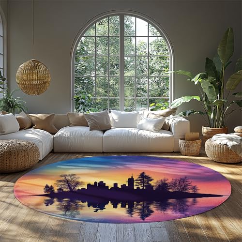MOKOSAISE Abstrakte Landschaft Weicher Kreis Teppich Romantische Schönheit Waschbar Runde Fläche Teppich für Wohnzimmer Schlafzimmer Zuhause Cafe Esszimmer Küche Dekor 213cm（Runden） von MOKOSAISE
