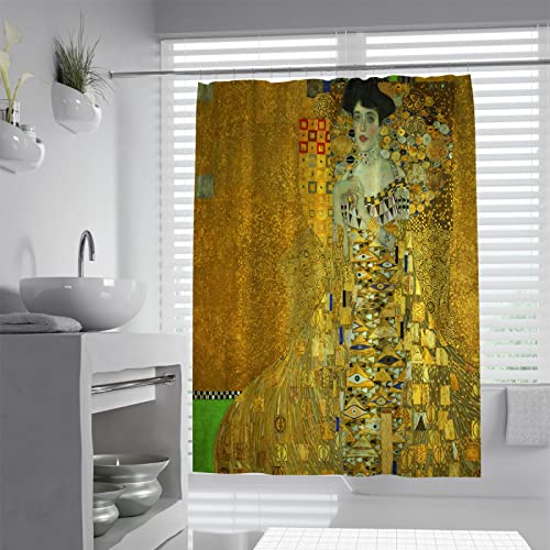 MOKOSAISE Blattgold strukturierter Luxus Duschvorhang Stoff Elegent Art Portrait von Adele Bloch-Bauer I Druck Duschvorhänge Dekoratives Bad W90xL180cm von MOKOSAISE
