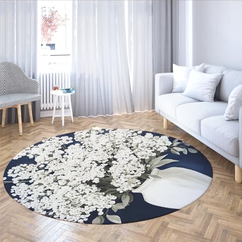 MOKOSAISE Blumen Kreis waschbarer Schlafzimmer Boho Bereich Teppich Rutschfester Vintage-Überwurf niedriger Flor runder Teppich für Wohnzimmer Foyer Eingangsbereich Dekor 213cm（Runden） von MOKOSAISE
