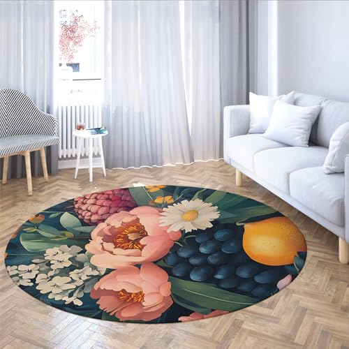 MOKOSAISE Böhmischer Stil botanische rutschfeste Kreisteppiche Bunte Blumen weiche runde Teppiche für Wohnzimmer Schlafzimmer Kinderzimmer Wohnkultur 61cm（Runden） von MOKOSAISE