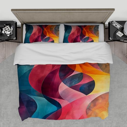 Boho Style Bettwäsche Set 3 Stück Bunte abstrakte Kunst geometrisches Muster BettwäscheSet mit 2 Kissenbezügen mit Reißverschluss & 4 Krawatten 240 x 220 cm von MOKOSAISE