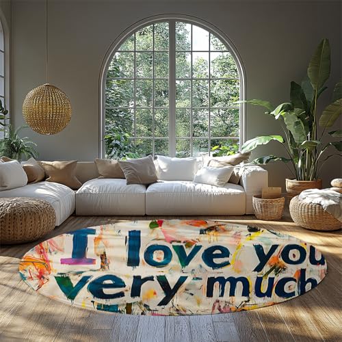 MOKOSAISE Bunte Muster waschbarer runder Teppich Graffiti weicher Rutschfester Kreisteppich für Schlafzimmer Esszimmer Eingangsbereich Büro Küche Dekor 91cm（Runden） von MOKOSAISE
