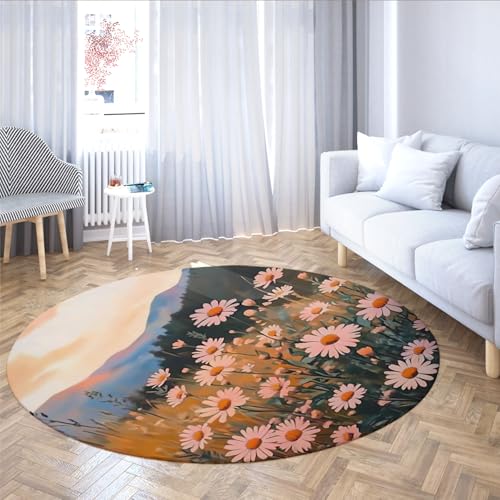 MOKOSAISE Bunte Wildblumen waschbare runde Teppiche schöne Blumen Rutschfester Kreisteppich für Schlafzimmer Küche Wohnzimmer Wohnkultur 61cm（Runden） von MOKOSAISE