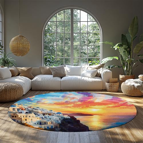 MOKOSAISE Bunte Wolken waschbare runde Teppiche ästhetischer Rutschfester runder Teppich am Meer für Schlafzimmer Eingangsbereich Büro Esszimmer Dekor 183cm（Runden） von MOKOSAISE