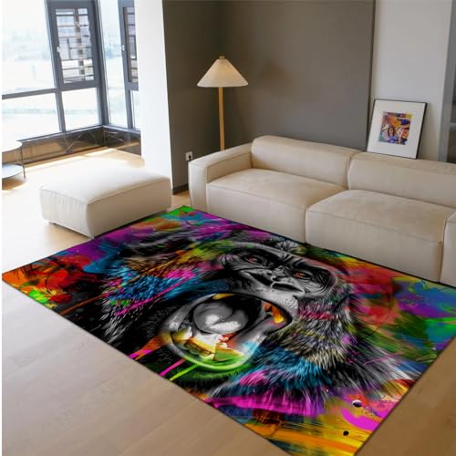 MOKOSAISE Bunter Graffiti Splash Art Teppich für Wohnzimmer Schlafzimmer Küche Dekor Roaring Gorilla Monkey rutschfeste niedrigflorige Veranda dünner Teppich 100x150cm von MOKOSAISE