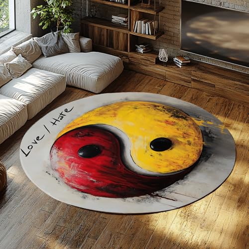 MOKOSAISE Bunter Rutschfester runder Teppich im Graffiti-Stil Tai-Chi-Muster weicher waschbarer Kreisteppich für Eingangssofa Wohnzimmerdekoration 61cm（Runden） von MOKOSAISE