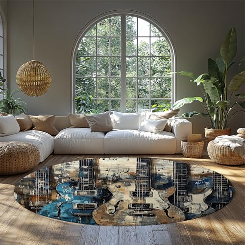 MOKOSAISE Buntes Instrument weicher Kreis Teppich Vintage Gitarre waschbar große weiche runde Teppiche für Schlafzimmer Wohnzimmer Kinderzimmer Wohnkultur 244cm（Runden） von MOKOSAISE