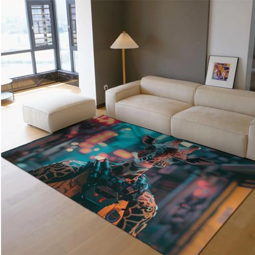 MOKOSAISE Cyberpunk-Stil Teppich für Wohnzimmer Schlafzimmer Küche Dekor Kreativer und gutaussehender Giraffenmann Rutschfester niedriger Flor Eingang dünner Teppich 100x200cm von MOKOSAISE