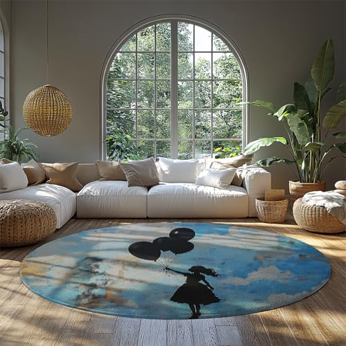 MOKOSAISE Dream Cloud Runder Teppich Bunte Graffiti Silhouetten Maschinenwaschbare Kreisteppiche für Schlafzimmer Zuhause Kaffee Küche Esszimmer Dekor 61cm（Runden） von MOKOSAISE