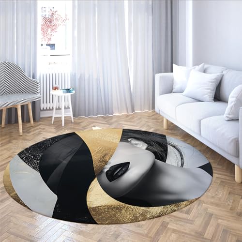 MOKOSAISE Elegante Frau Weicher Runder Teppich Abstraktes Porträt Maschinenwaschbarer Rutschfester runder Teppich für Wohnzimmer Cafe Schlafzimmer Eingangsbereich Dekor 152cm（Runden） von MOKOSAISE