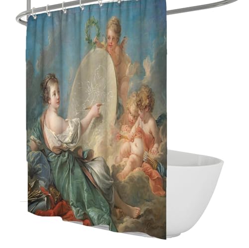 MOKOSAISE Engel Pastellmalerei Duschvorhänge Stoff Liebe Kunst Muse Französisch Dekoratives Tuch Wolke Blau Duschvorhang Set Rokoko Badezimmer Upgrade W180xL200cm MOKOSAISE Engel Pastellmalerei Duschvorhänge Stoff Liebe Kunst Muse Französisch Dekoratives Tuch Wolke Blau Duschvorhang Set Rokoko Badezimmer Upgrade W180xL200cm von MOKOSAISE