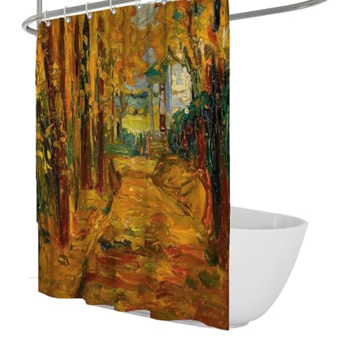 MOKOSAISE Impressionistischer Herbstpfad Colth Duschvorhang Liner mit Haken Golden Forest Cottage Burnt Orange Rustikale Badezimmervorhänge Stoff W180xL180cm MOKOSAISE Impressionistischer Herbstpfad Colth Duschvorhang Liner mit Haken Golden Forest Cottage Burnt Orange Rustikale Badezimmervorhänge Stoff W180xL180cm von MOKOSAISE